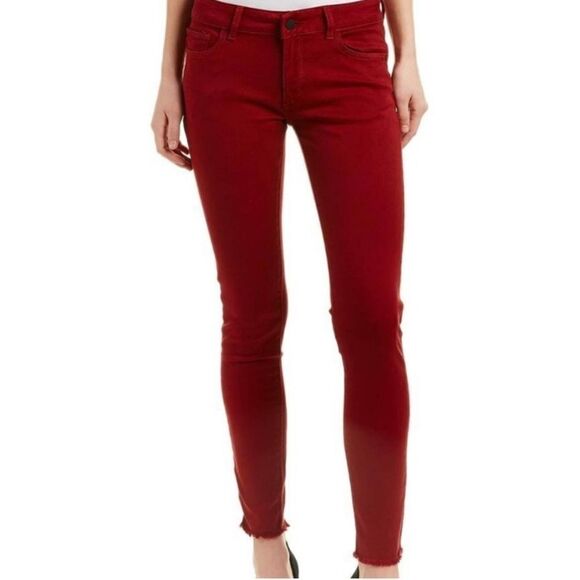 DL1961 Emma Power Leggings Smart Denim Rhubard Red Five Pocket Raw Hem Size 28 - Picture 1 of 16